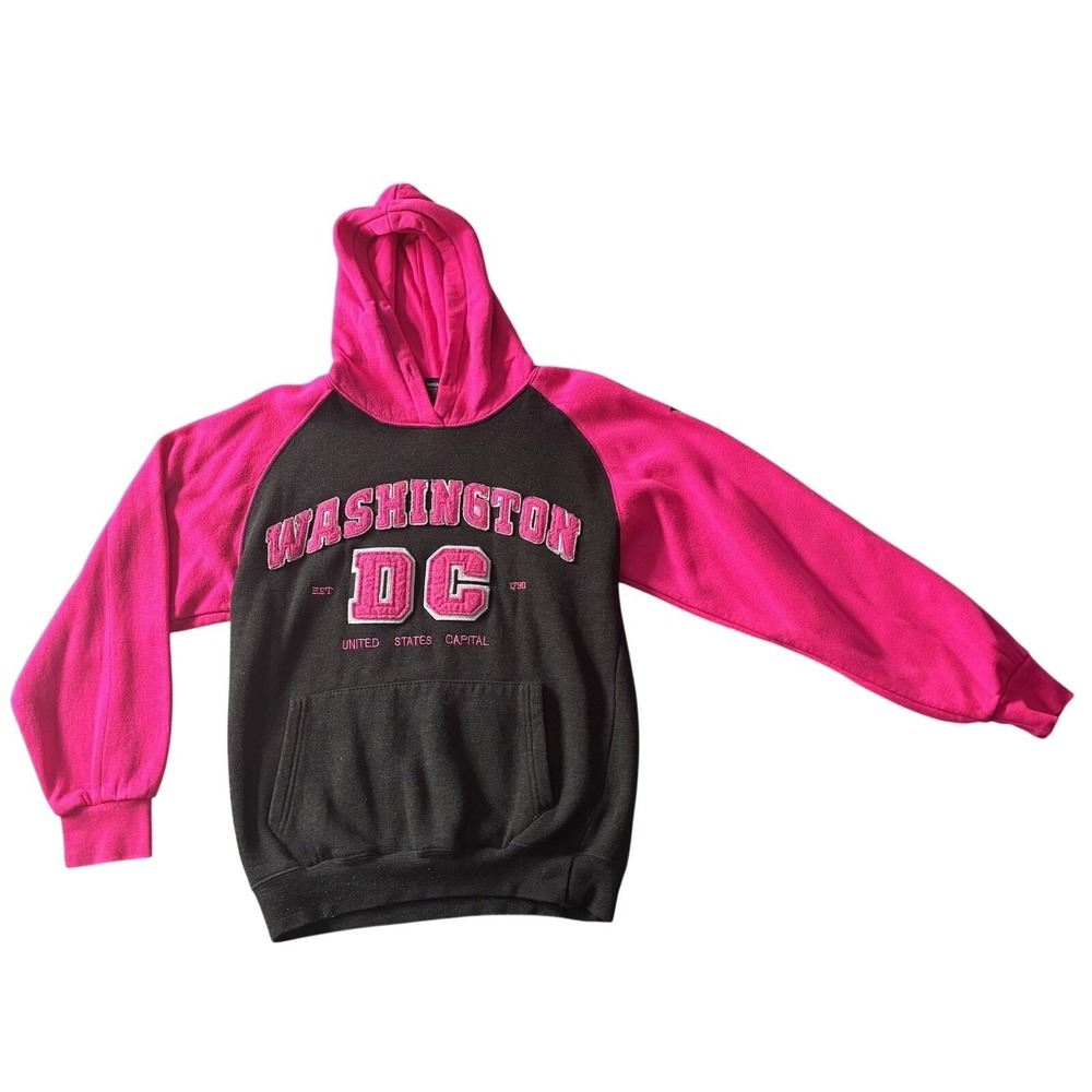 NT‎ Souvenir Washington DC Hoodie Small Pink Grey Colorblock Chenille Patch S